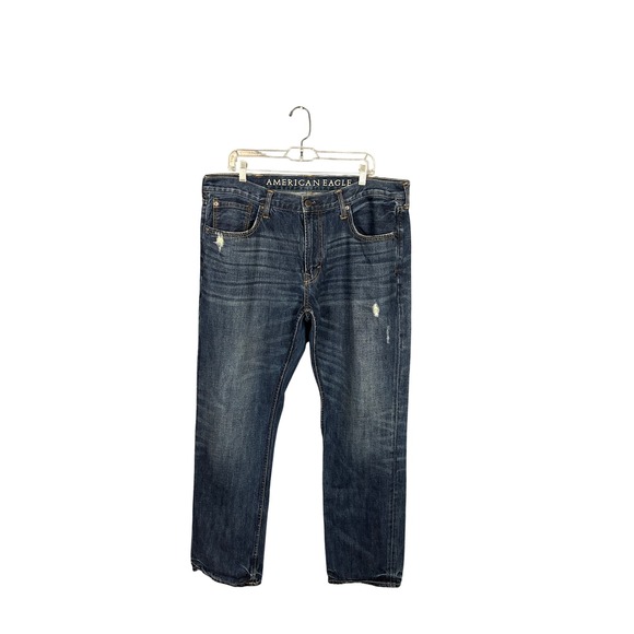 American Eagle Outfitters Other - American Eagle Slim Straight Jeans Mens 38x32 Dark Wash Distressed Denim Blue